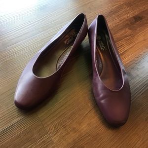 Vintage inspired look burgundy low heels flats